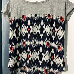 Rewind Gray and Navy Ikat Print Women's Tee